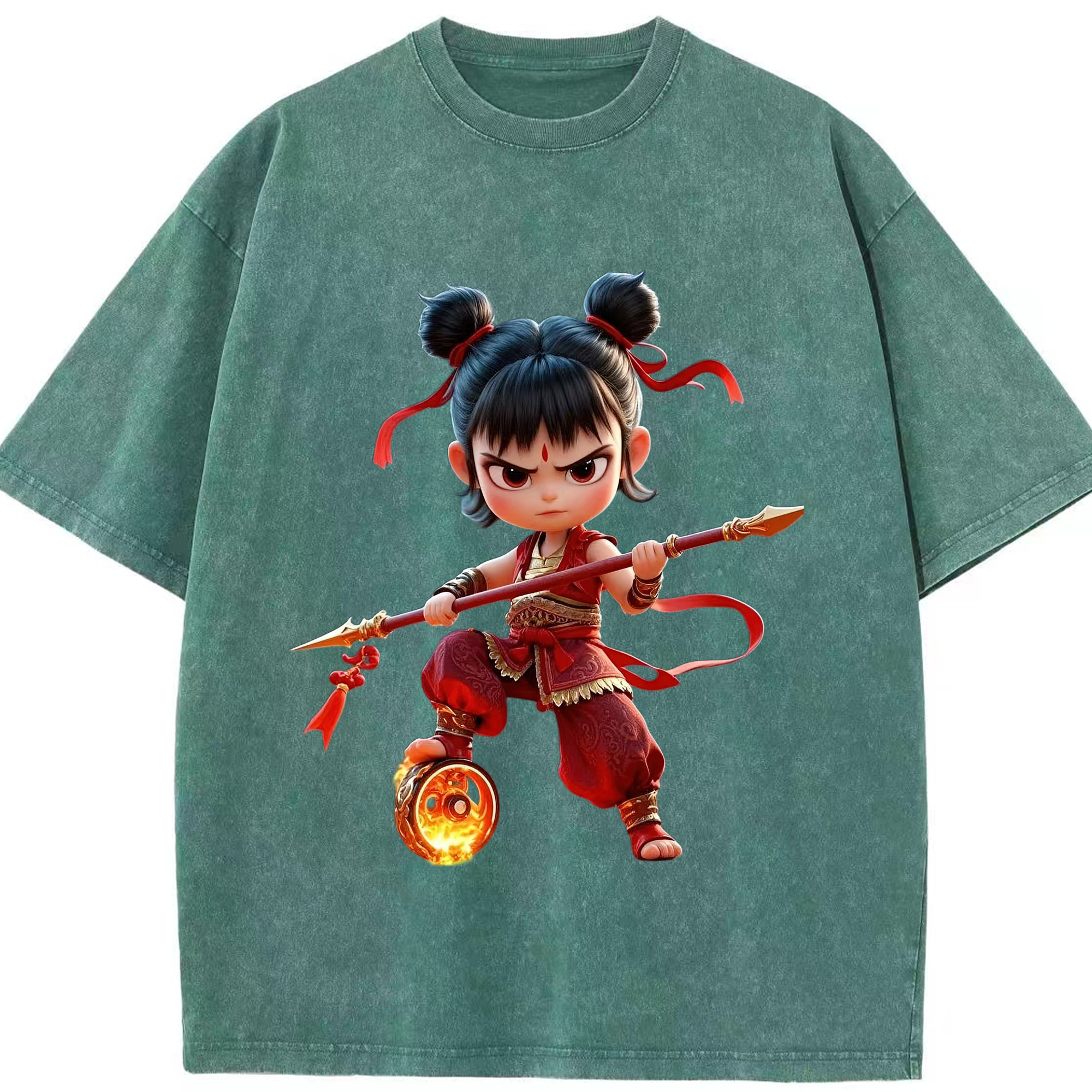 （画像用） Ne Zha 2 ナタ 魔童の大暴れ 綿100% ヴィンテージ風 半袖Tシャツ（フロントプリント）